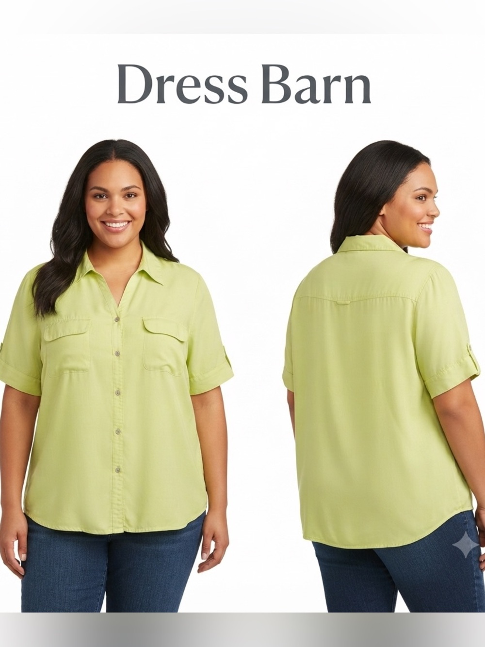 Dress Barn Button Up Shoulder Pad 2 Pocket Top 18/20W